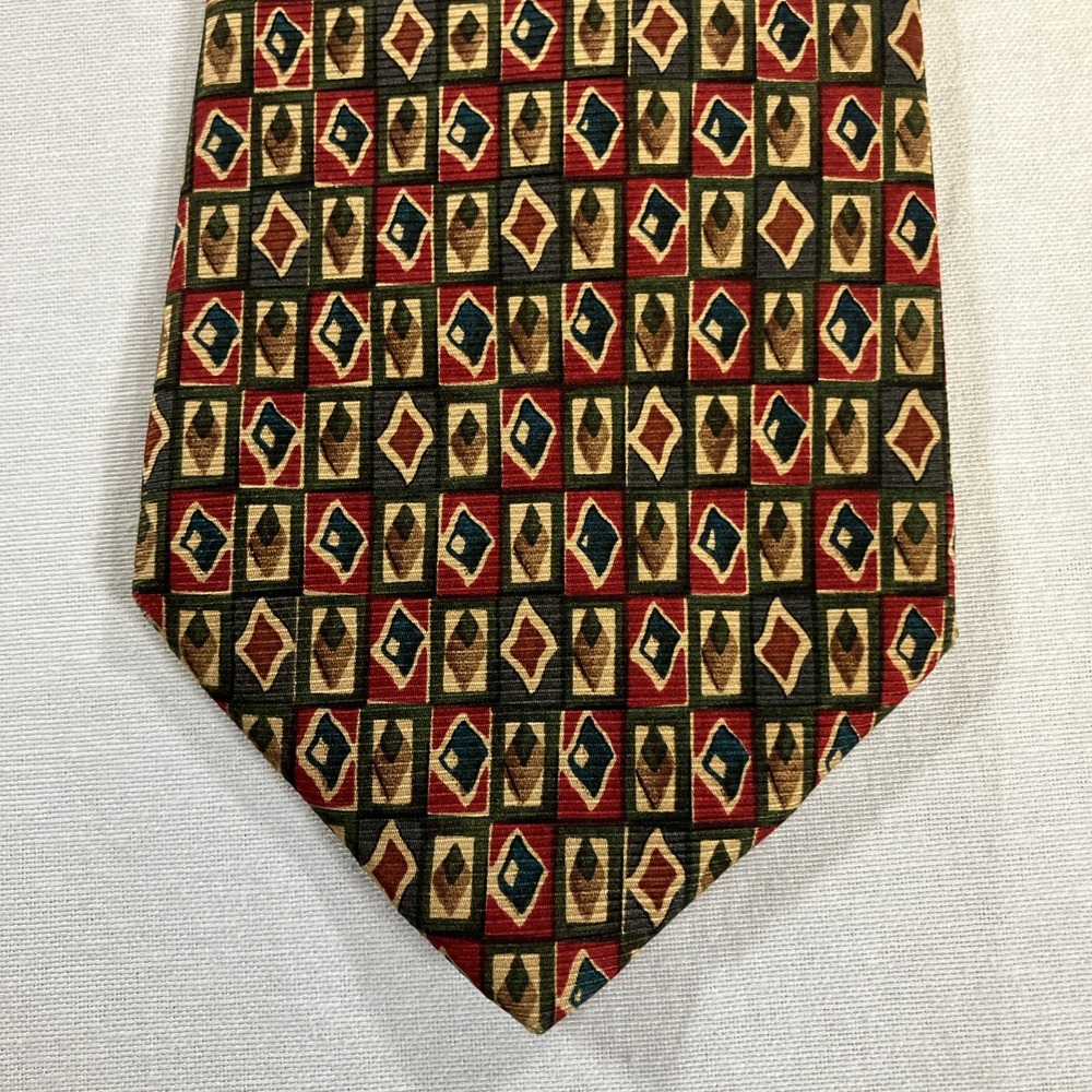 Vintage Brooks Brothers Makers Green Foulard Geometric Silk Necktie